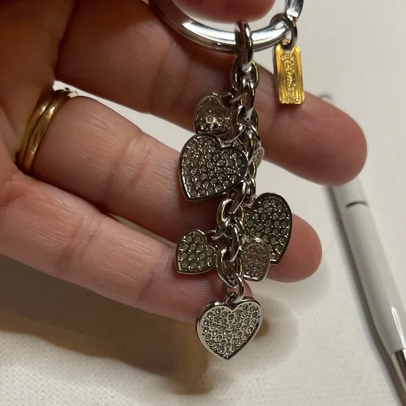 Coach Silver Heart Keychain with White Coach Pen - Picture 2 of 6